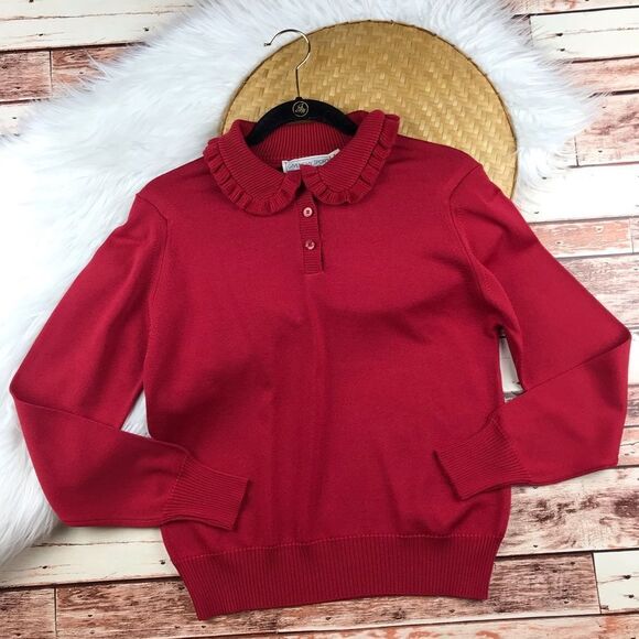Vintage 80’s givenchy sport red sweater w/ collar - Picture 1 of 6